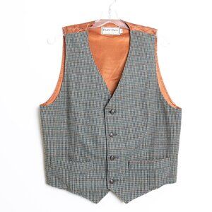 Vintage Wool Tweed Vest Brown Plaid Houndstooth Part Two Made in Portugal